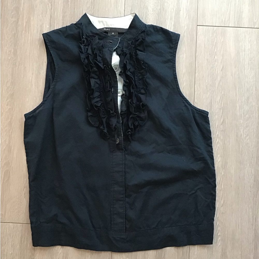 Marc Jacobs black sheer ruffled top Size S